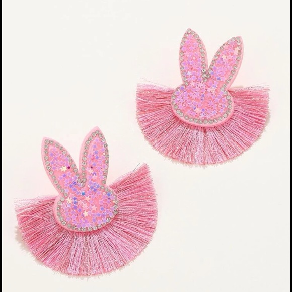 Pink Bunny and Fringe Earrings - Picture 5 of 7